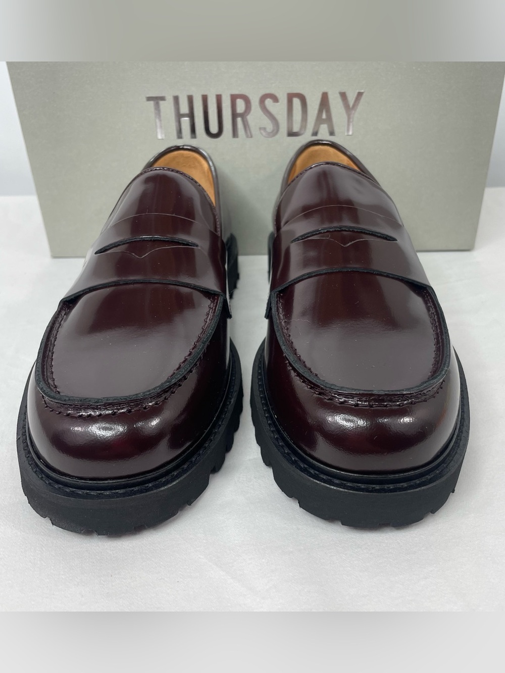 Thursday Boot Co Penny Burgundy Leather Lug Loafers Women’s 9 New - Picture 2 of 10